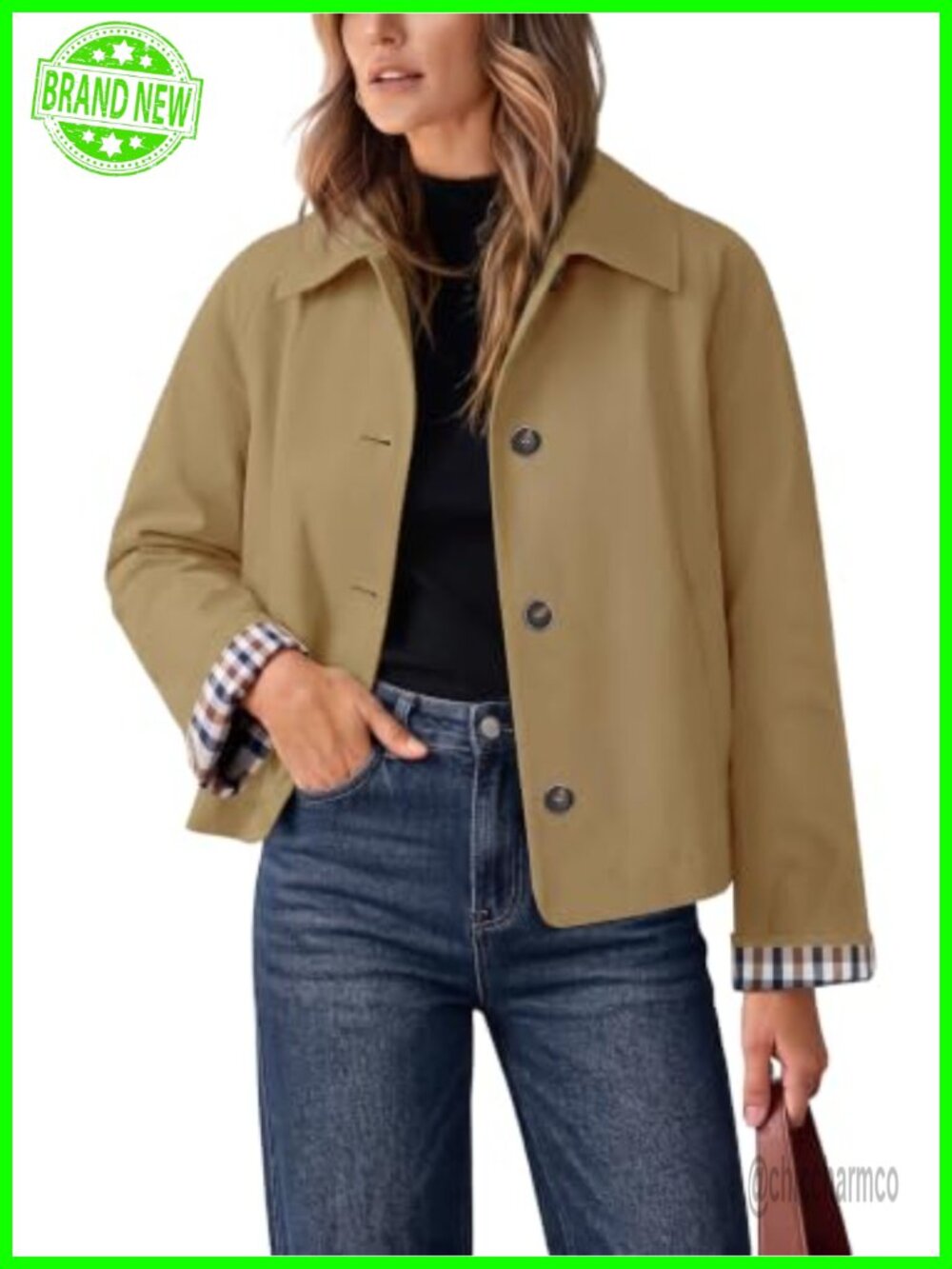 Women's Cropped Trench Coat Oversized Lightweight Casual Jacket